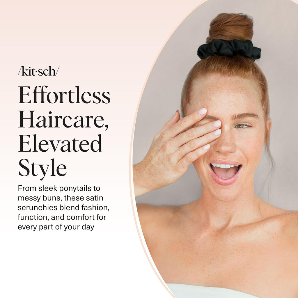 Kitsch Satin Scrunchies for Women | for All Hair Types - Black, 5Pcs