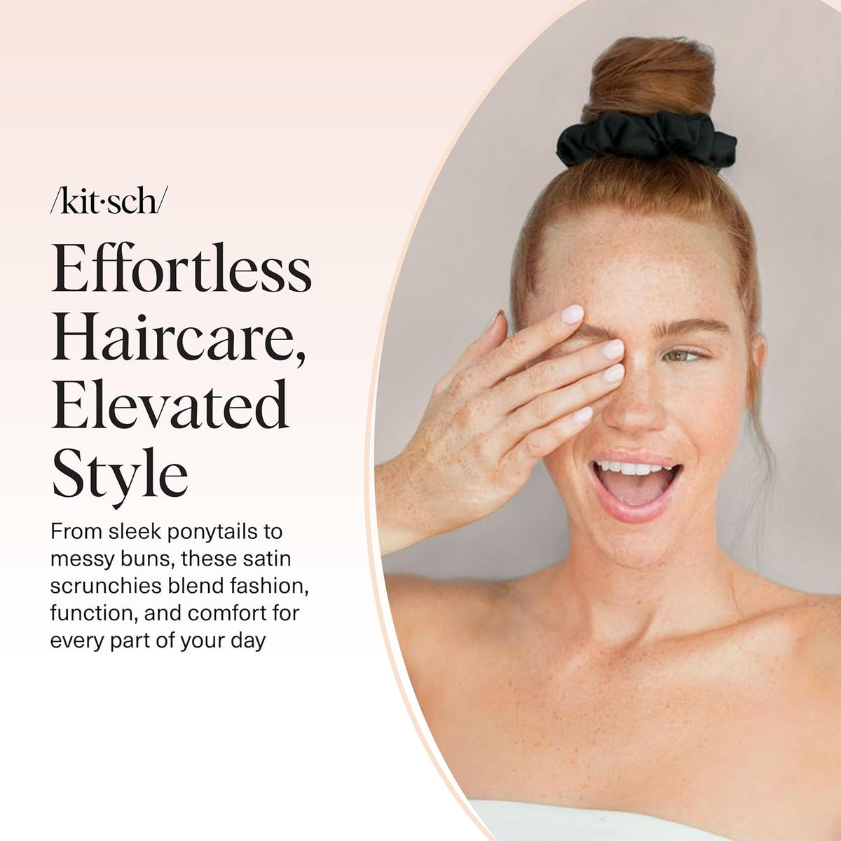 Kitsch Satin Scrunchies for Women | for All Hair Types - Black, 5Pcs