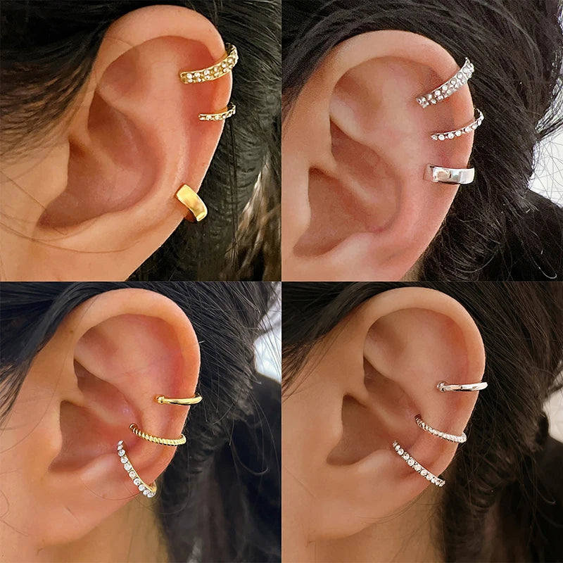 Crystal Ear Cuff Set — 3 Pieces, No Piercing