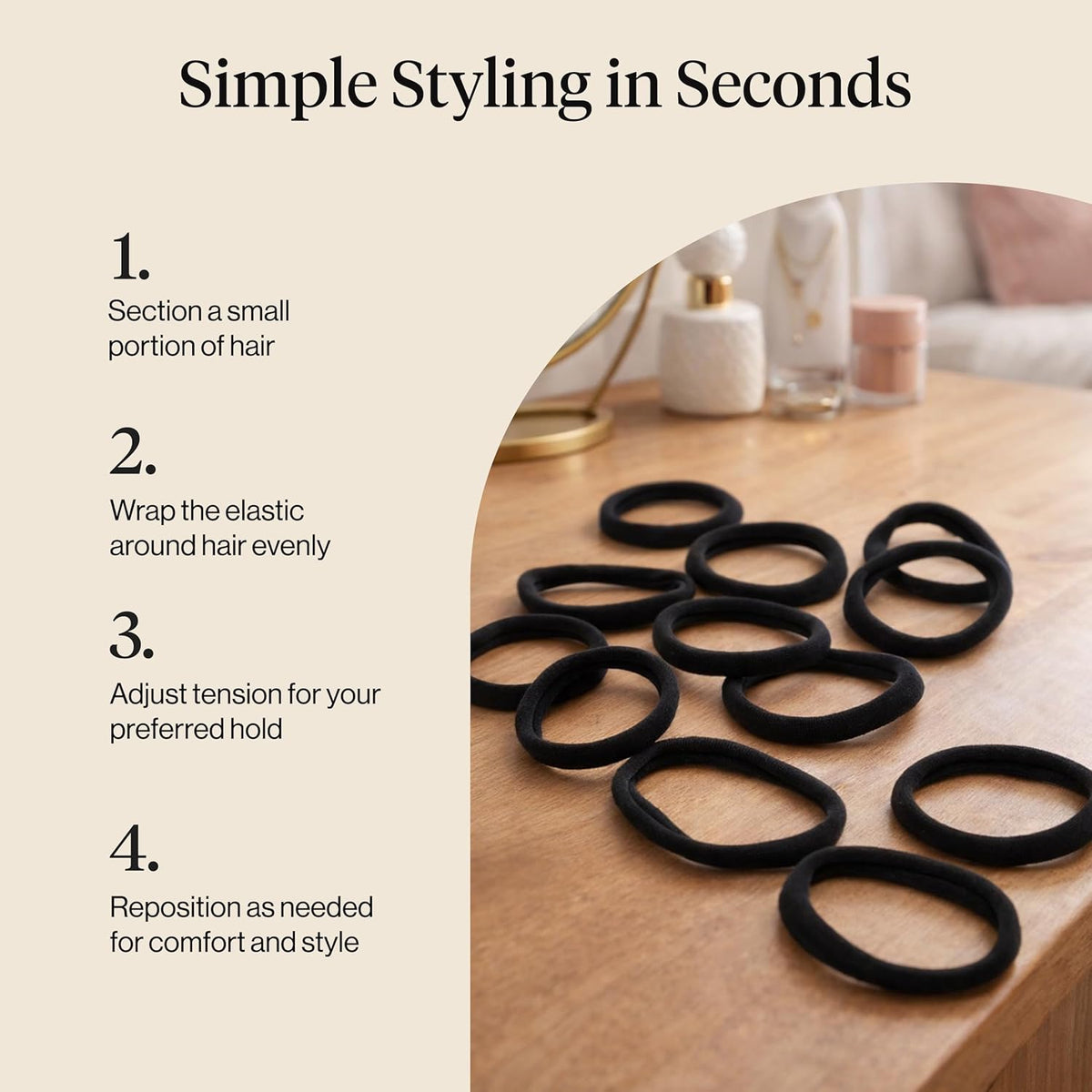 Kitsch Elastic Hair Ties No Damage | Stretchable Hair Bands - Black, 12Pcs