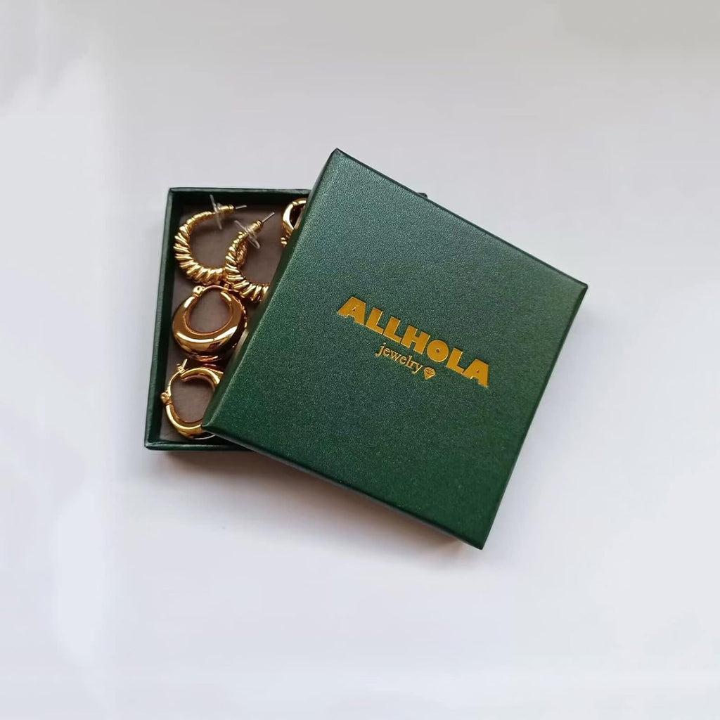 6 Pairs 14K Gold Plated Hoop Earrings for Women Lightweight Chunky Hoop Earrings Multipack Hypoallergenic, Thick Open Twisted Huggie Hoops Earring Set Jewelry for Gifts.
