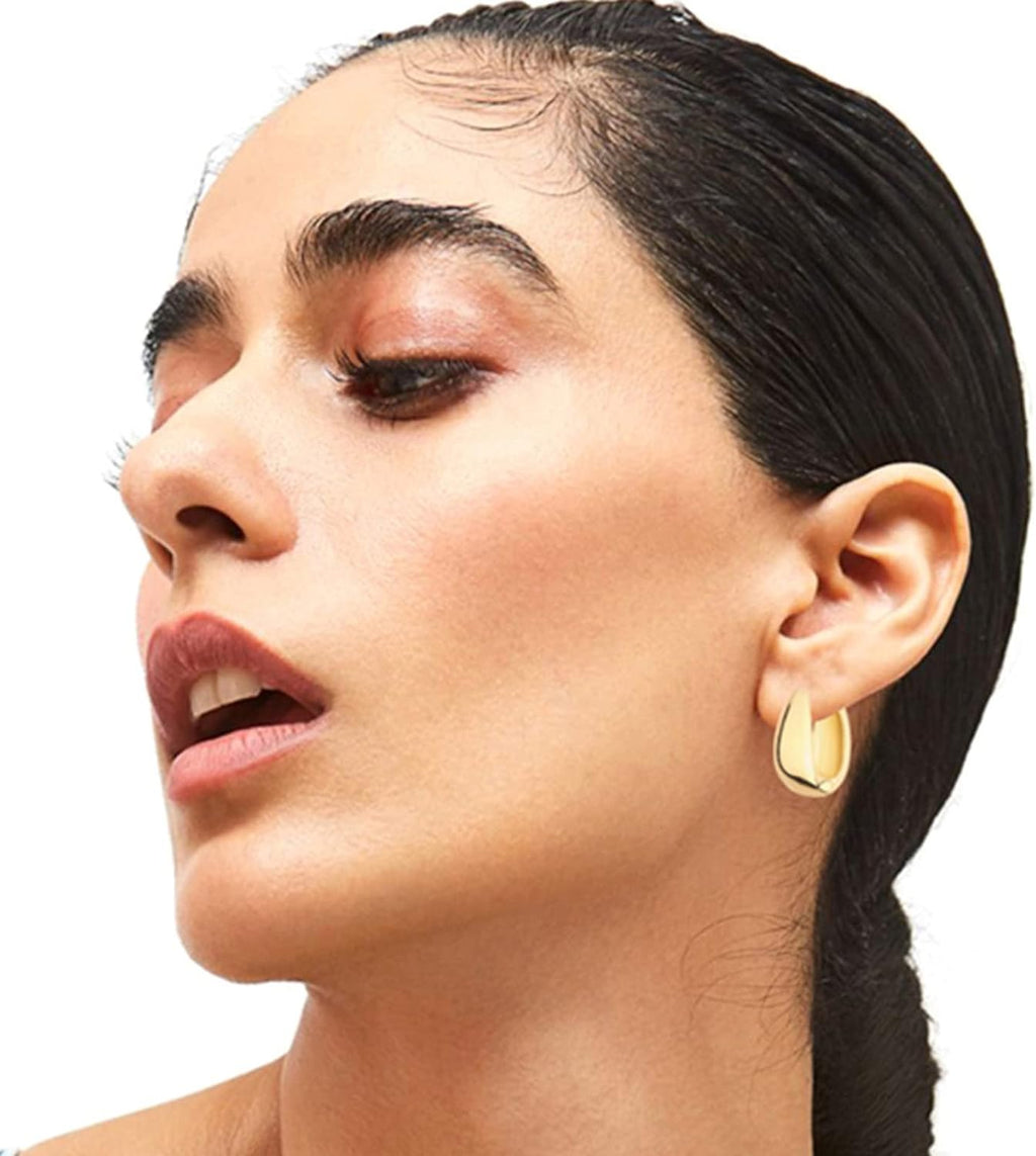 6 Pairs 14K Gold Plated Hoop Earrings for Women Lightweight Chunky Hoop Earrings Multipack Hypoallergenic, Thick Open Twisted Huggie Hoops Earring Set Jewelry for Gifts.