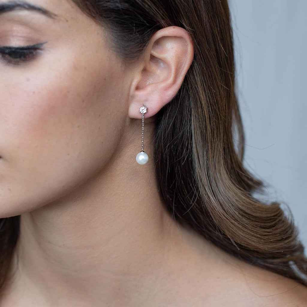 14K Gold Plated Pearl Drop Dangle Earrings for Women, Bridal Earrings