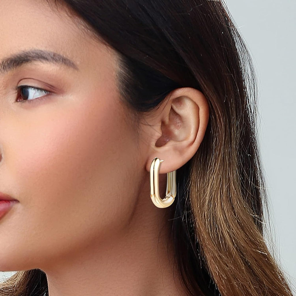 6 Pairs 14K Gold Plated Hoop Earrings for Women Lightweight Chunky Hoop Earrings Multipack Hypoallergenic, Thick Open Twisted Huggie Hoops Earring Set Jewelry for Gifts.