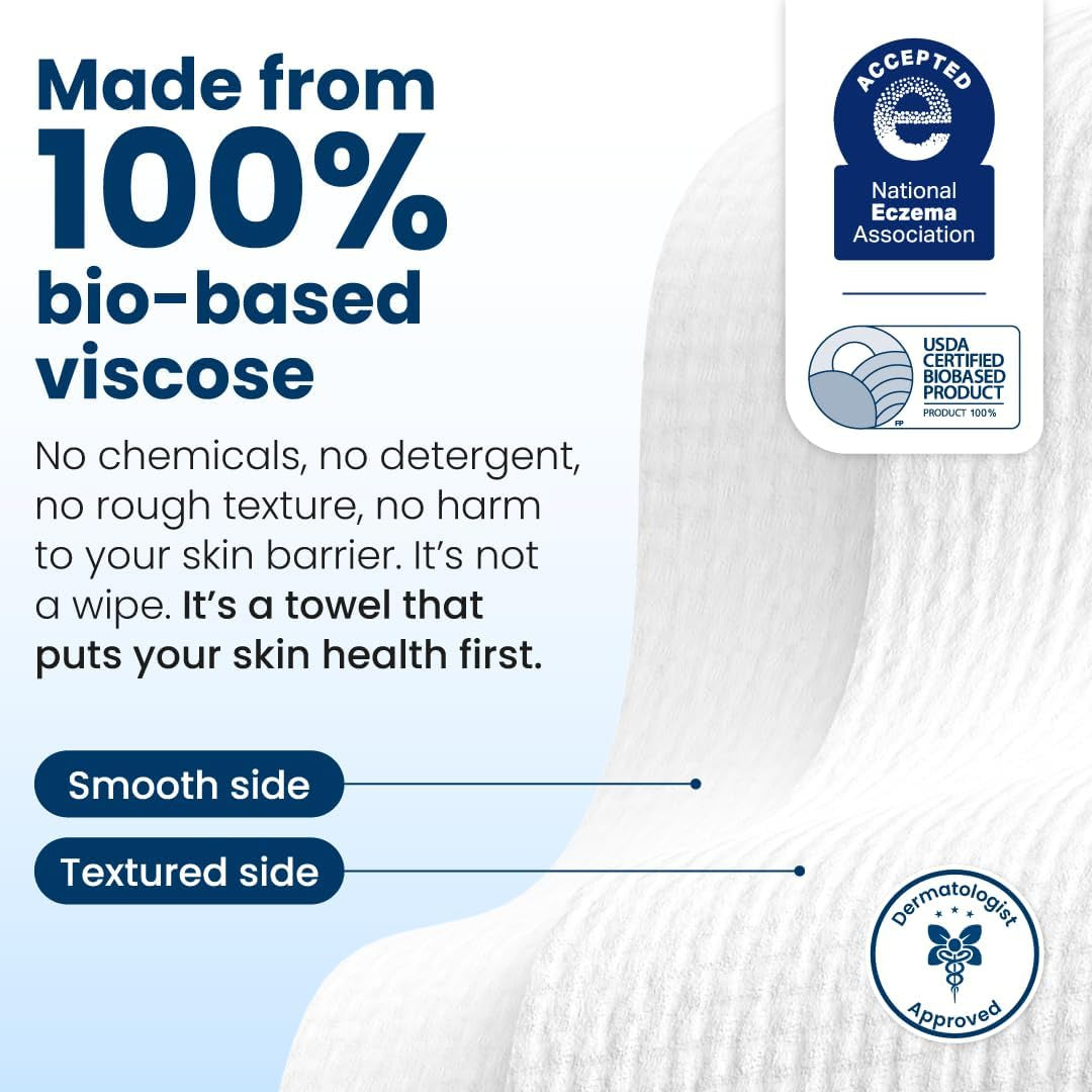 Clean Towels XL®, 100% USDA Biobased Face Towel, Disposable Face Towelette, Eczema Association Accepted, Makeup Remover Dry Wipes, Ultra Soft, 1 Pack, 50 Ct