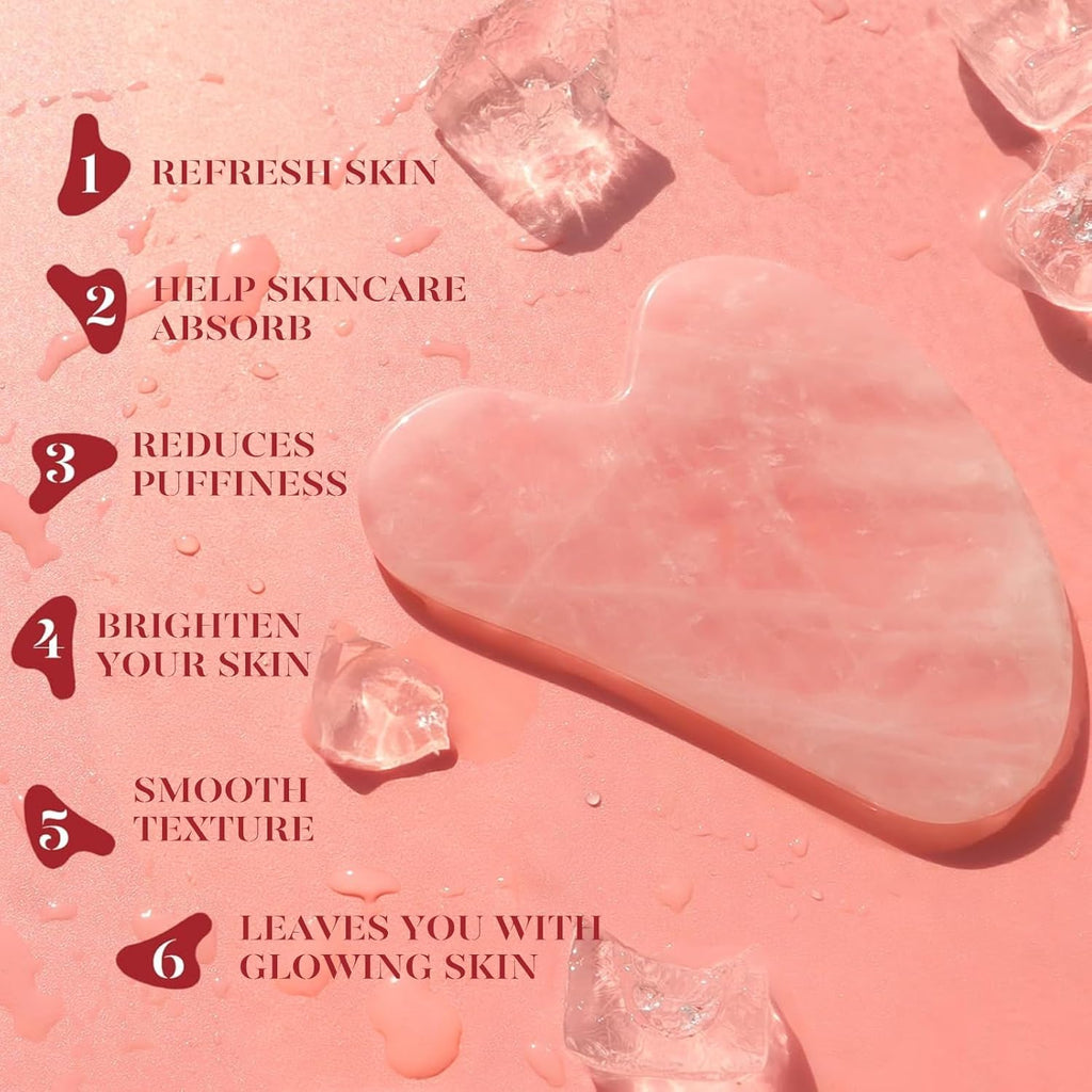 Icyme Rose Quartz Roller & Gua Sha Facial Tool Set for Depuffing