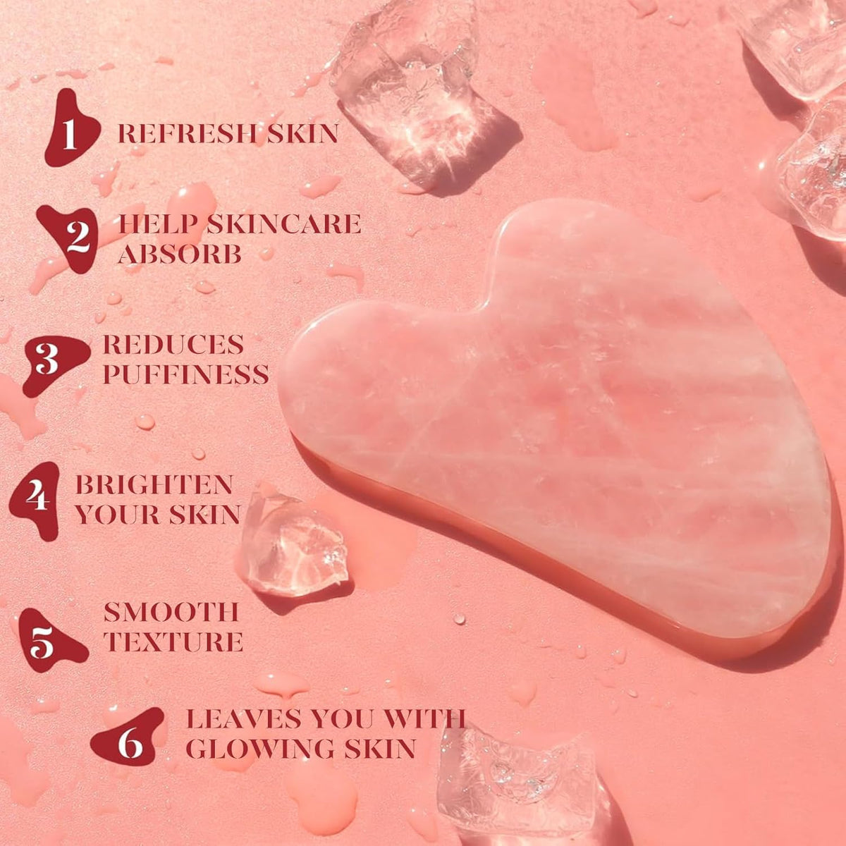 Icyme Rose Quartz Roller & Gua Sha Facial Tool Set for Depuffing