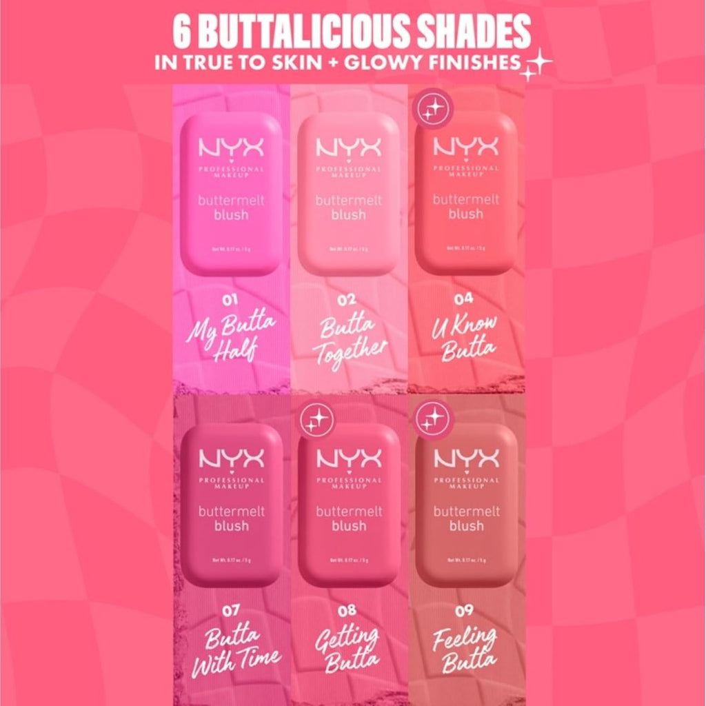 NYX Buttermelt Blush - shade range