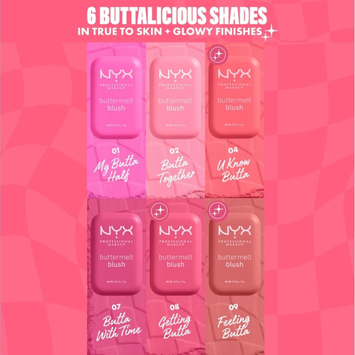 NYX Buttermelt Blush - shade range