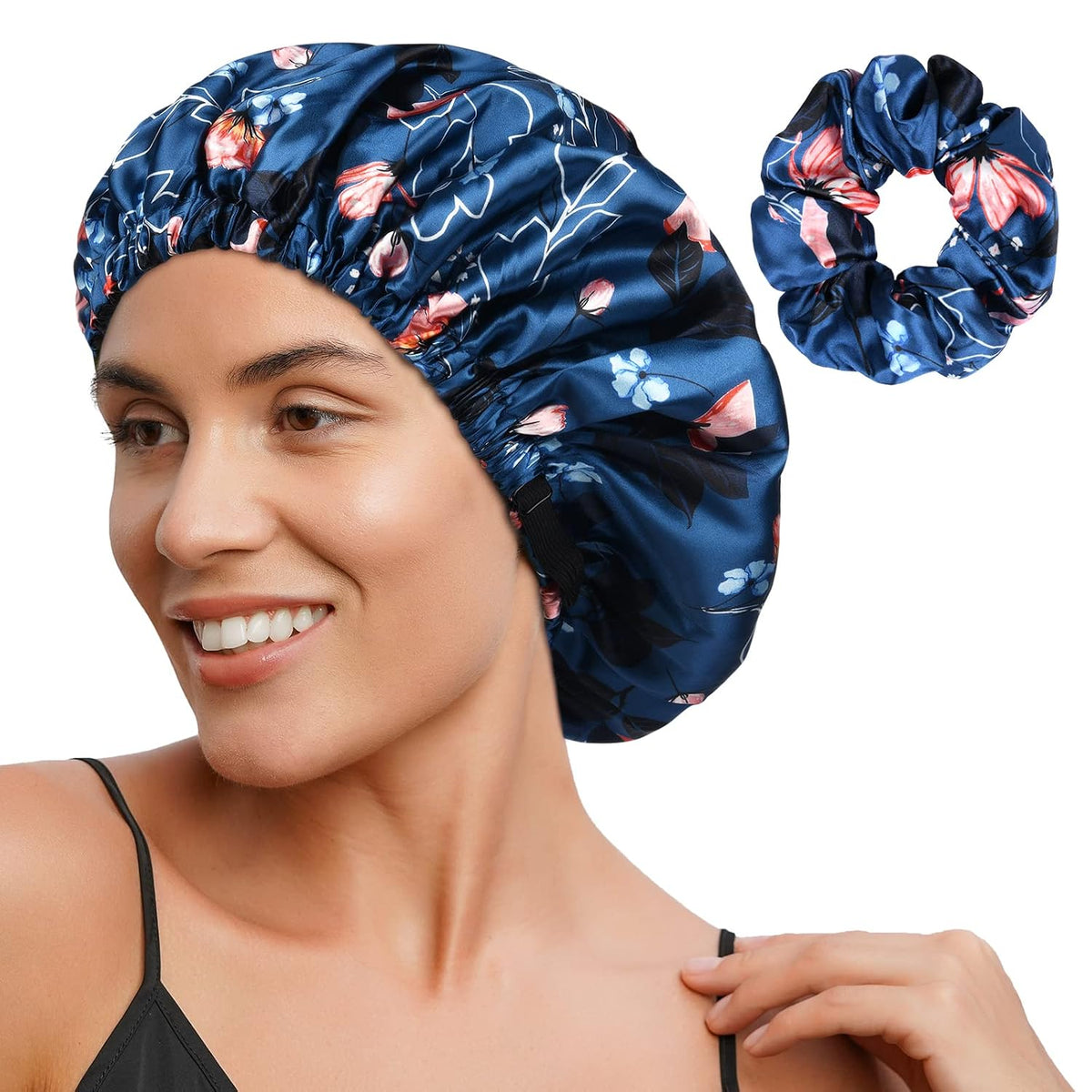 Silk Bonnet - Navy Floral