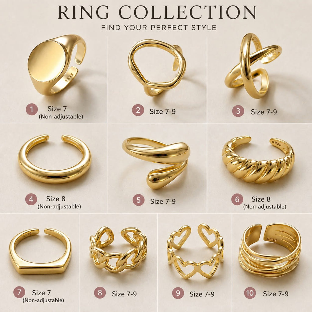 MOROYA 10-Piece Chunky Gold Ring Set — Adjustable, 18K Gold Plated