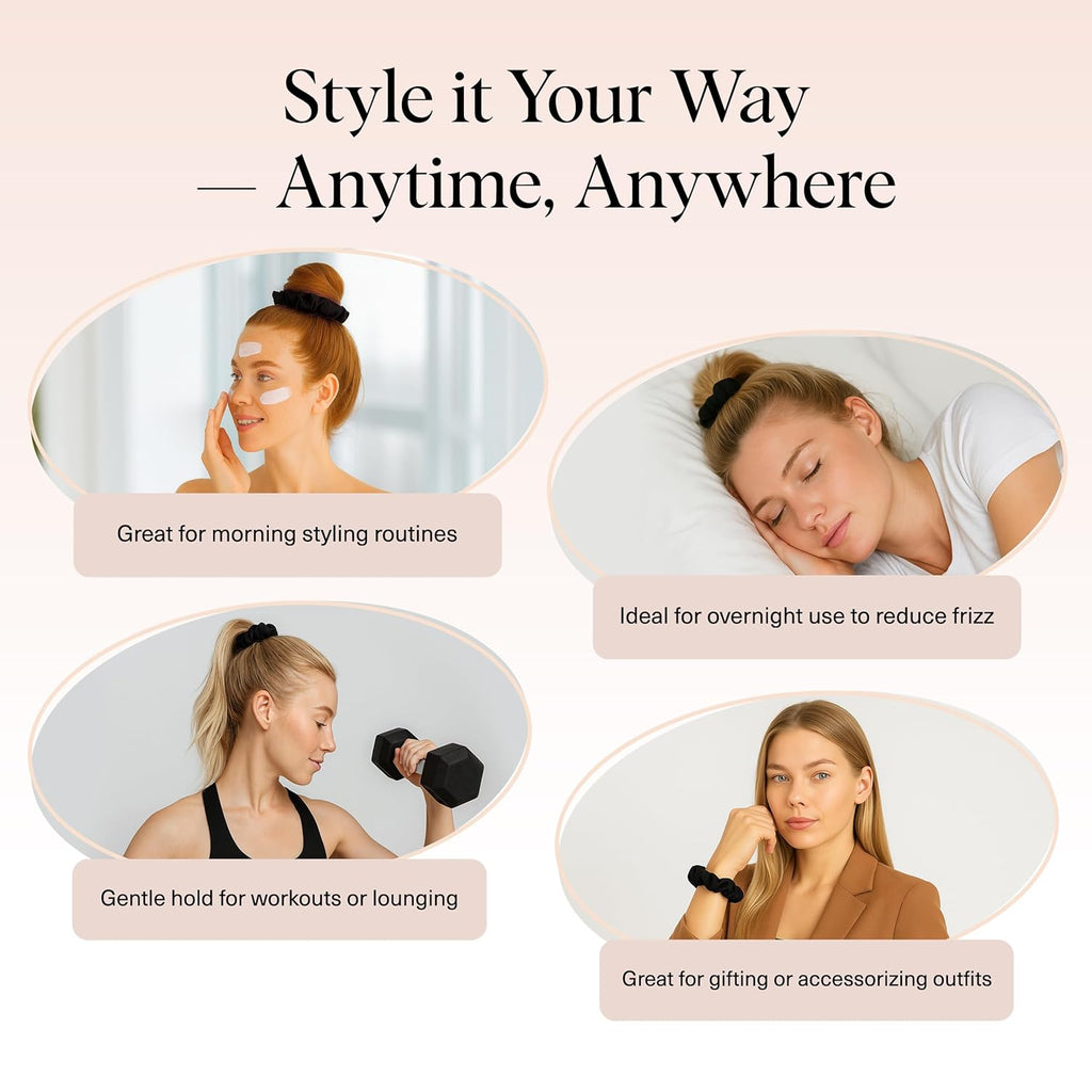 Kitsch Satin Scrunchies for Women | for All Hair Types - Black, 5Pcs