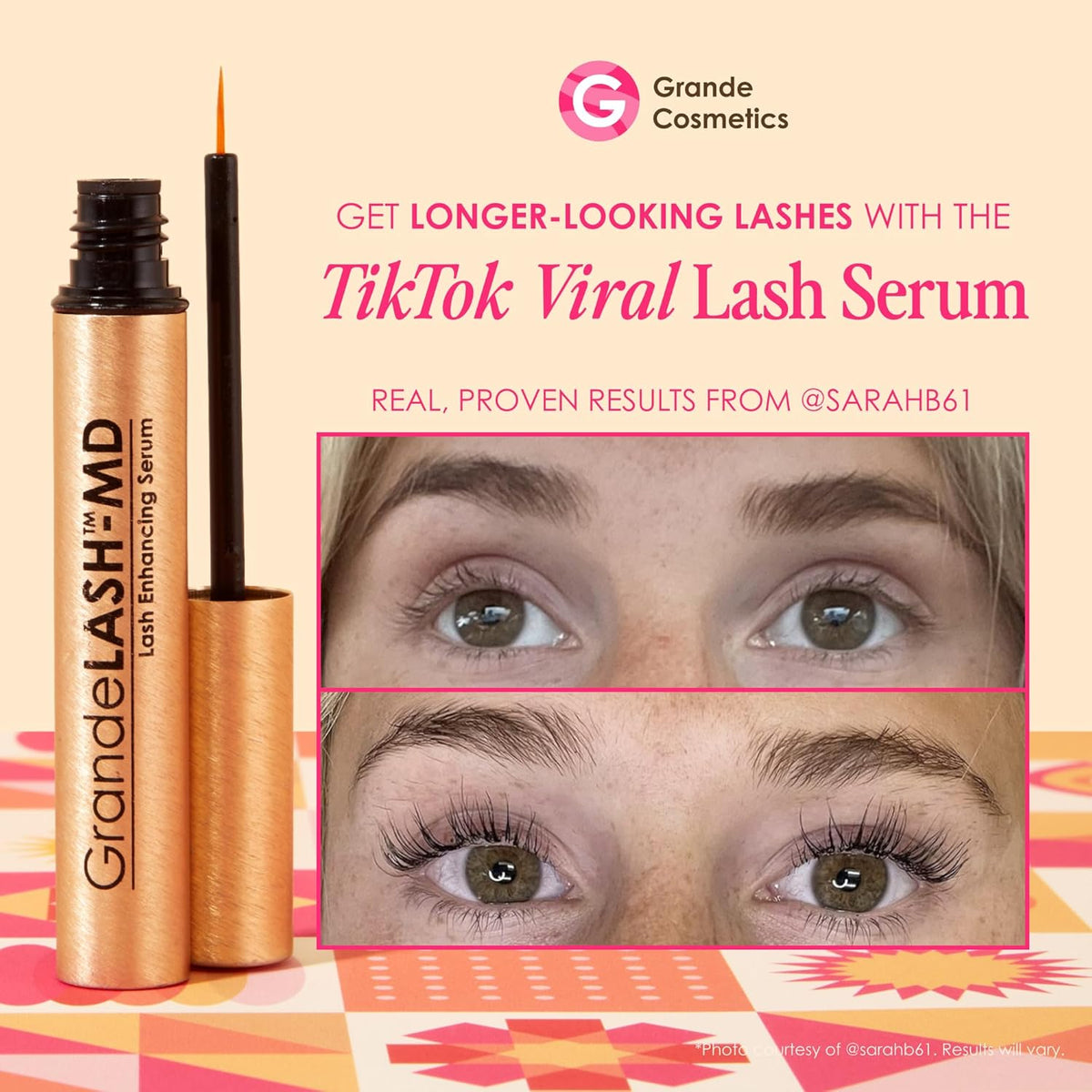 Grande Cosmetics Grandelash-Md Lash Enhancing Serum - Peptide & Vitamin Infused Formula for Longer, Thicker, Fuller Looking Lashes - Ophthalmologist Tested, Cruelty-Free, 6 Week Supply (1Ml)