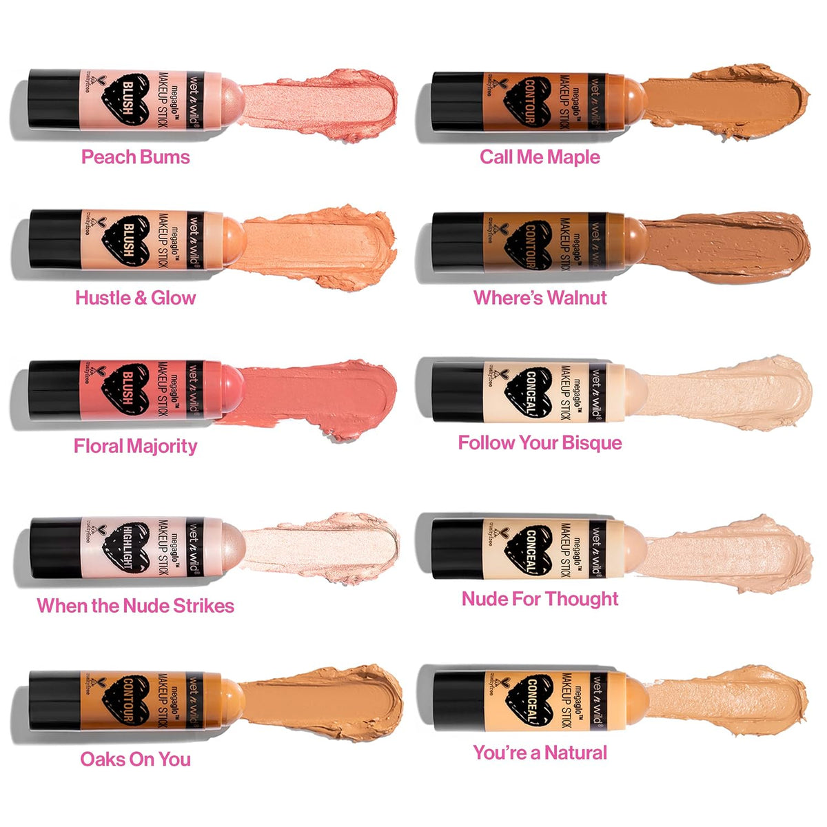 MegaGlo Makeup Stick — Shade swatch chart