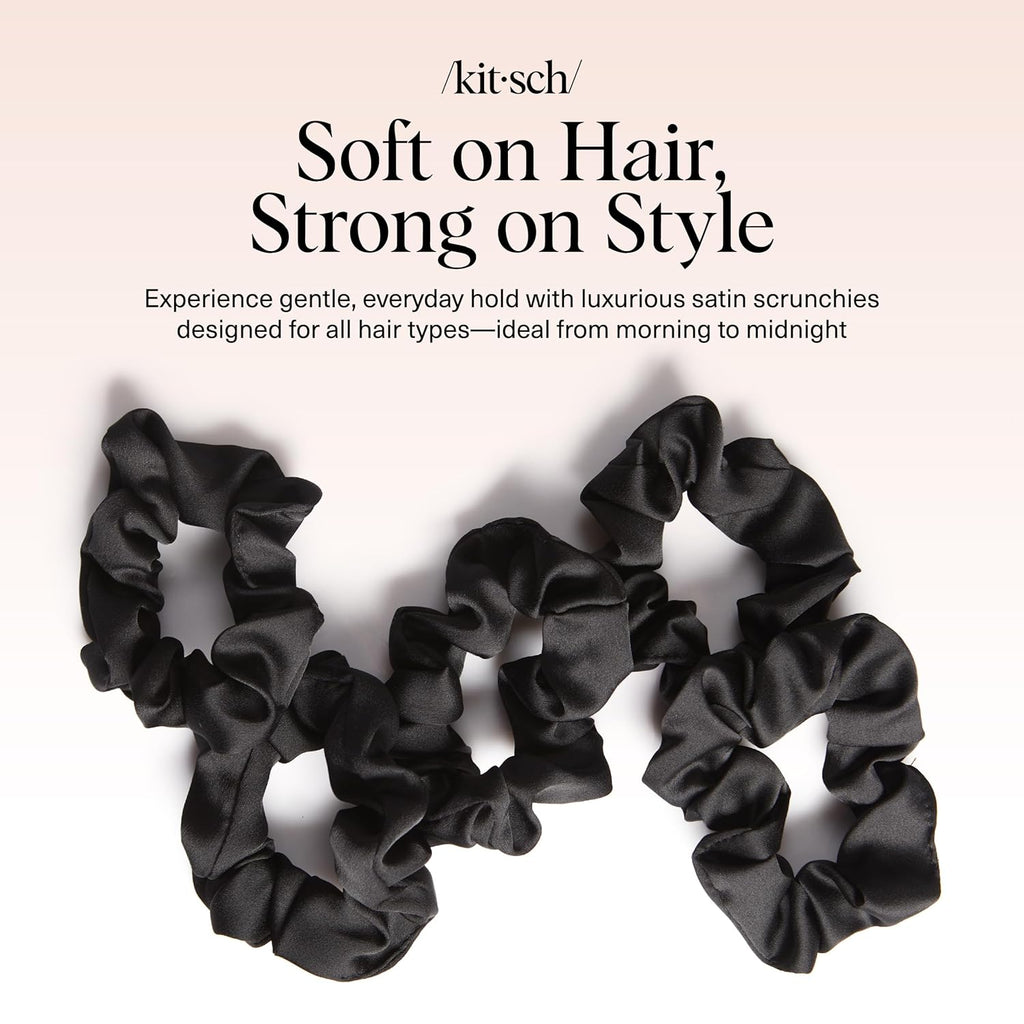 Kitsch Satin Scrunchies for Women | for All Hair Types - Black, 5Pcs
