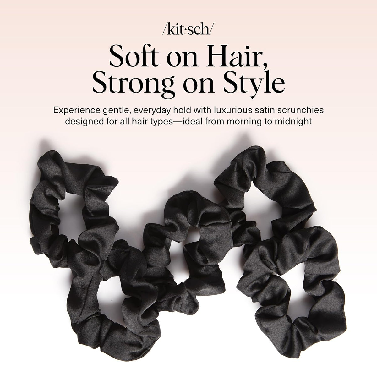Kitsch Satin Scrunchies for Women | for All Hair Types - Black, 5Pcs
