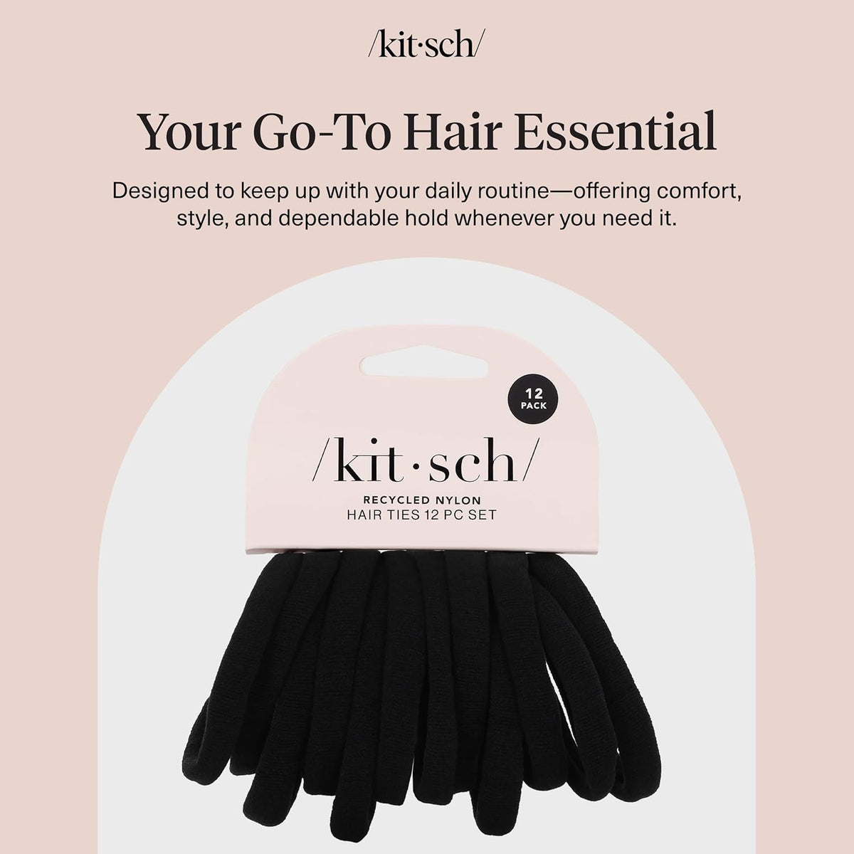 Kitsch Elastic Hair Ties No Damage | Stretchable Hair Bands - Black, 12Pcs