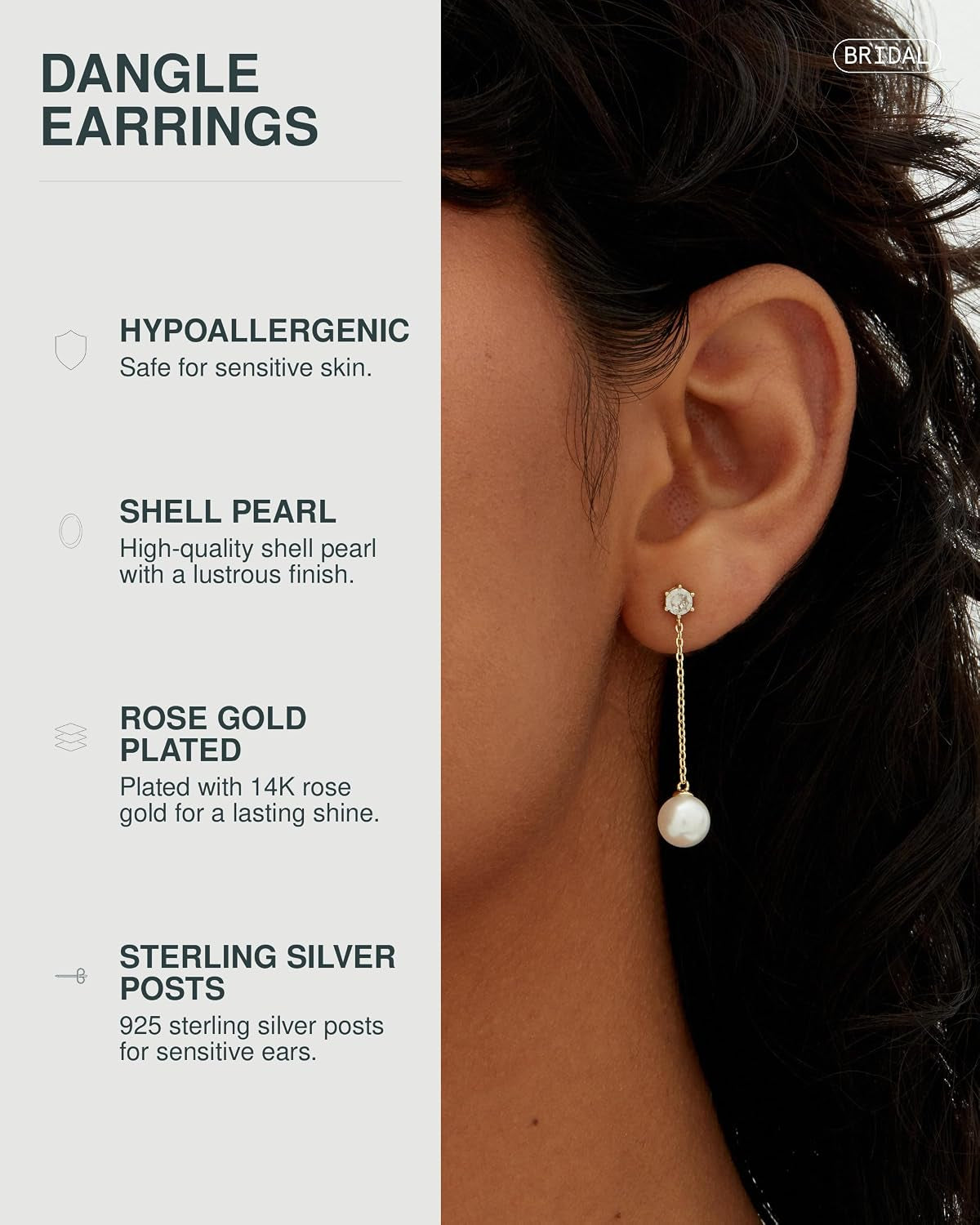14K Gold Plated Pearl Drop Dangle Earrings for Women, Bridal Earrings