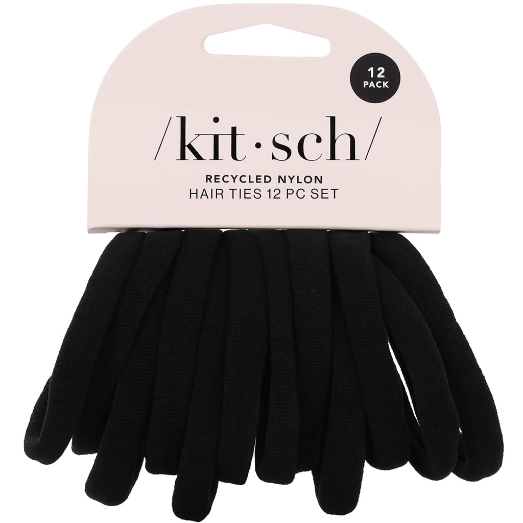 Kitsch Elastic Hair Ties No Damage | Stretchable Hair Bands - Black, 12Pcs