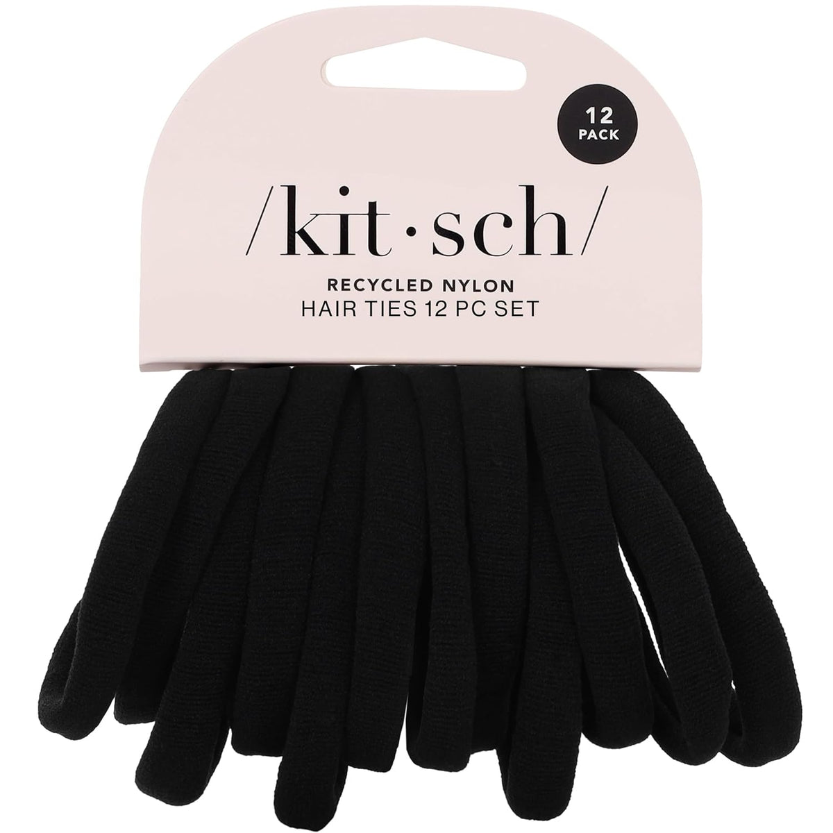 Kitsch Elastic Hair Ties No Damage | Stretchable Hair Bands - Black, 12Pcs